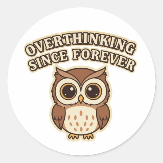 Retro Owl Overthinking Vinyl Sticker ラウンドシール (正面)