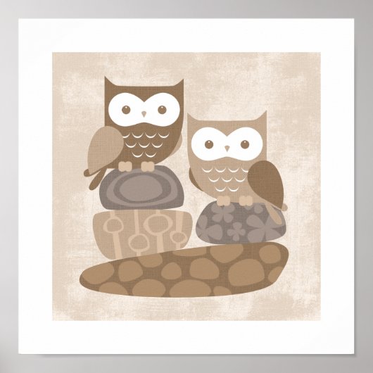 Retro Owl Poster Print ポスター (正面)