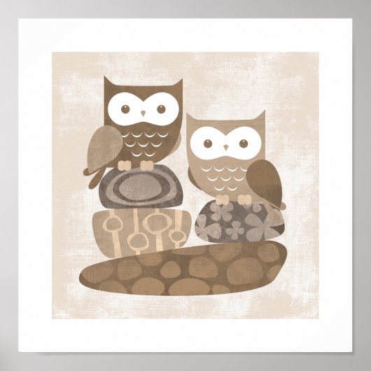 Retro Owl Poster Print ポスター (正面)