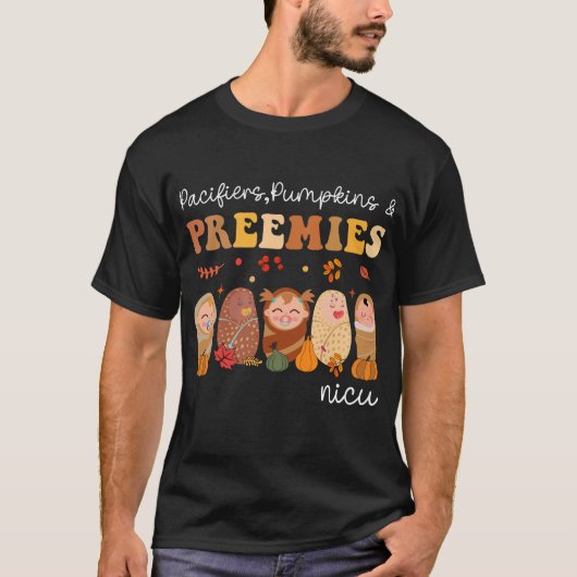 Retro Pacifiers Pumpkins Preemies NICU Nurse Fall Tシャツ (正面)