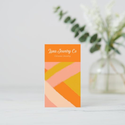 Retro Painted Abstract Crossed Lines Orange Blank 名刺 (スタンド正面)