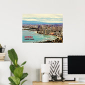 Retro Painting Hawaii Waikiki Beach ポスター (ホームオフィス)