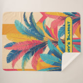 Retro Palm Leaf Personalized Blanket with Name  シェルパブランケット (正面(横))