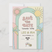 Retro Palm Springs Save the Date | Groovy 招待状 (正面)