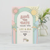 Retro Palm Springs Save the Date | Groovy 招待状 (スタンド正面)