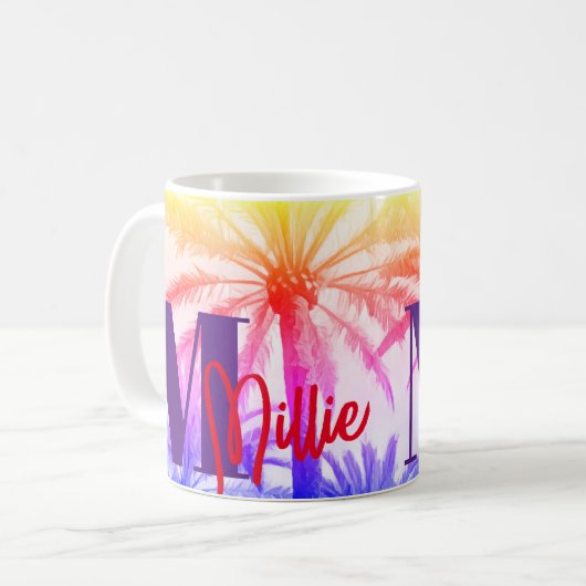 Retro Palm Sunset – Personalized Name コーヒーマグカップ (正面左)