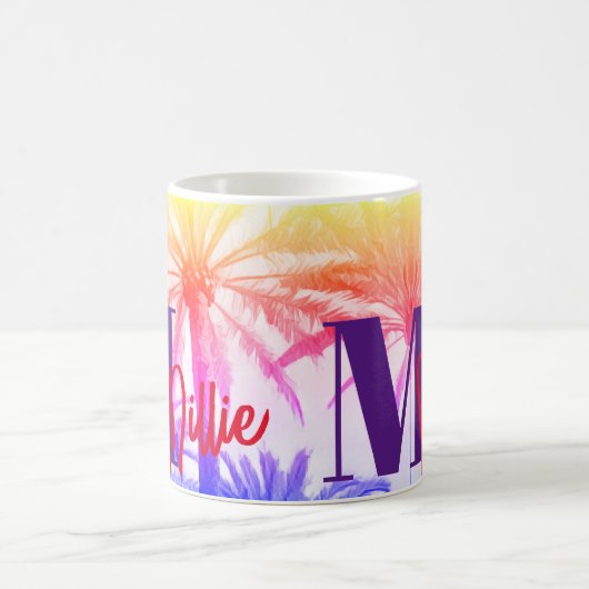Retro Palm Sunset – Personalized Name コーヒーマグカップ (中央)
