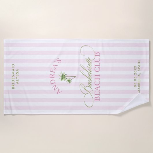 Retro Palm Tree Custom Name Beach Bachelorette ビーチタオル (正面)