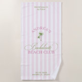 Retro Palm Tree Custom Name Beach Bachelorette ビーチタオル (正面)