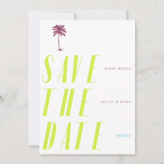 Retro Palm Tree Save the Date - Citrus 招待状 (正面)