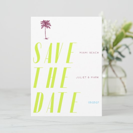 Retro Palm Tree Save the Date - Citrus 招待状 (スタンド正面)