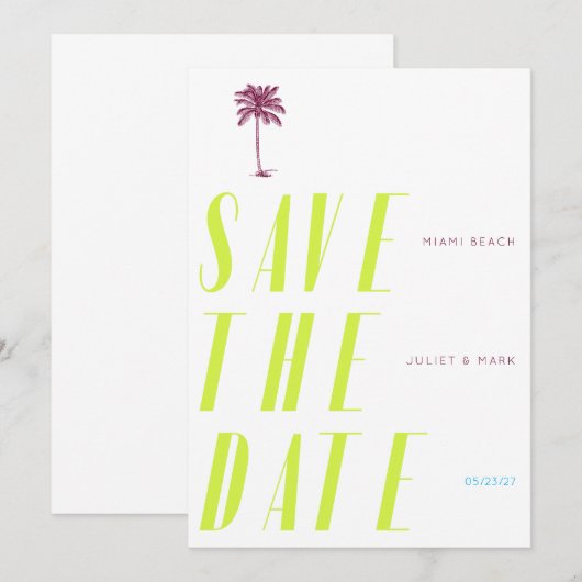 Retro Palm Tree Save the Date - Citrus 招待状 (正面/裏面)