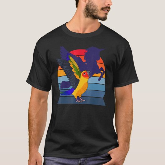 Retro Parrot I Winged Unicorn I Screaming Sun Conu Tシャツ (正面)