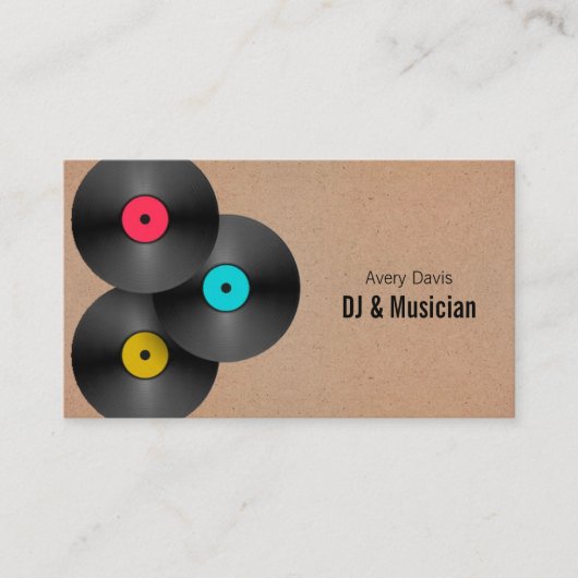 Retro Party Deejay DJ Vinyl Record QR Code 名刺 (正面)