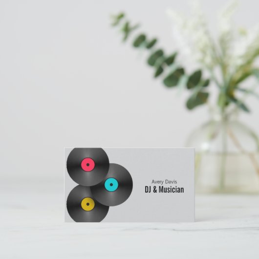 Retro Party DJ Deejay Vinyl Record QR Code 名刺 (スタンド正面)