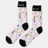 Retro Party Icons Custom Name Crew Socks ソックス (左)