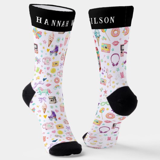 Retro Party Icons Custom Name Crew Socks ソックス (傾斜あり)