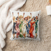 Retro Party Ladies with Red Wine クッション (ブランケット)