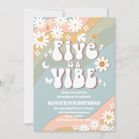 Retro Pastel 5th Birthday Invitation 招待状 (正面)