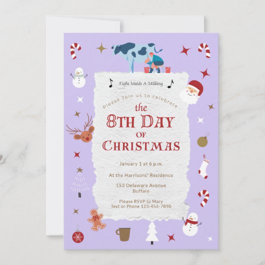 Retro Pastel 8th Day Christmas New Year's Day Xmas 招待状 (正面)