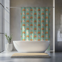 Retro Pastel Curtain 70s Groovy Earthy Vibes シャワーカーテン