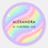 Retro Pastel Cute Rainbow 6th Birthday ラウンドシール (正面)
