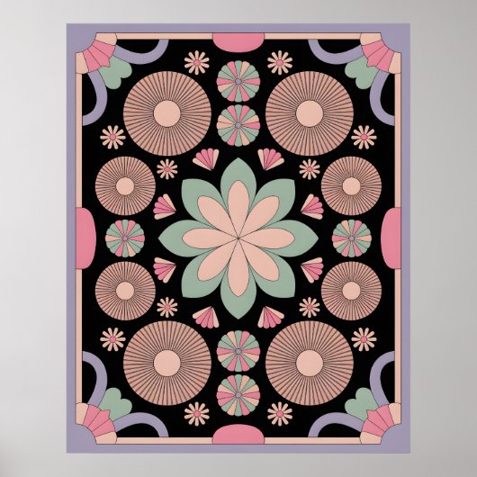 Retro Pastel Floral Mandala Symmetry ポスター (正面)