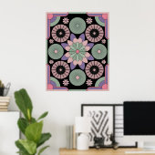 Retro Pastel Floral Mandala Symmetry ポスター (ホームオフィス)