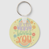 Retro Pastel “Jesus Loves You” Christian Design –  キーホルダー (正面)