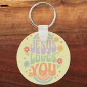 Retro Pastel “Jesus Loves You” Christian Design –  キーホルダー (正面)