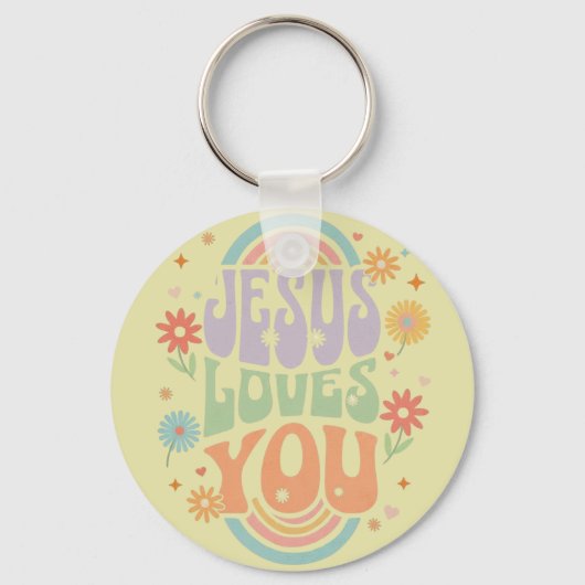 Retro Pastel “Jesus Loves You” Christian Design –  キーホルダー (裏面)