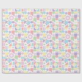Retro Pastel Patchwork with 70s Shapes, Flowers  ラッピングペーパー (フラット)