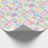 Retro Pastel Patchwork with 70s Shapes, Flowers  ラッピングペーパー (角)