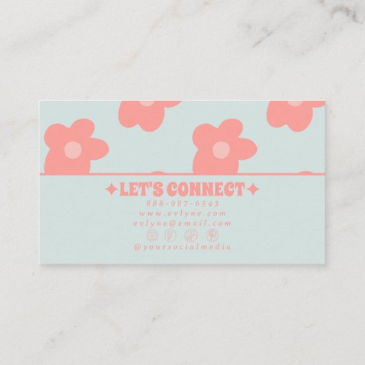 Retro Pastel Pink Groovy Floral Boho Girly Unique 名刺 (裏面)