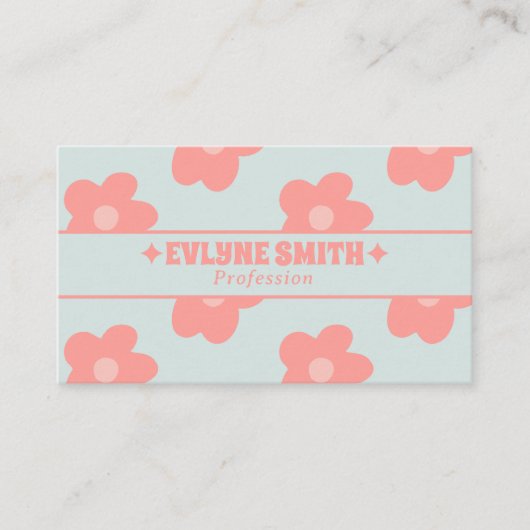 Retro Pastel Pink Groovy Floral Boho Girly Unique 名刺 (正面)