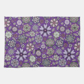 Retro Pastel Pink Purple Floral Seamless Pattern キッチンタオル (横)