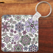 Retro Pastel Pink Purple Floral Seamless Pattern キーホルダー (裏面)