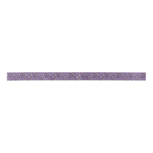 Retro Pastel Pink Purple Floral Seamless Pattern サテンリボン (正面)