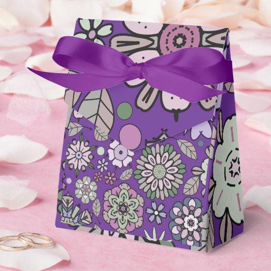 Retro Pastel Pink Purple Floral Seamless Pattern フェイバーボックス (ウェディング)