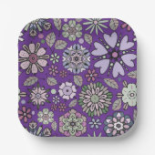 Retro Pastel Pink Purple Floral Seamless Pattern ペーパープレート (正面)