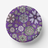 Retro Pastel Pink Purple Floral Seamless Pattern ペーパーボウル (正面)