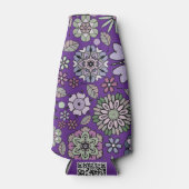Retro Pastel Pink Purple Floral Seamless Pattern ボトルクーラー (正面)