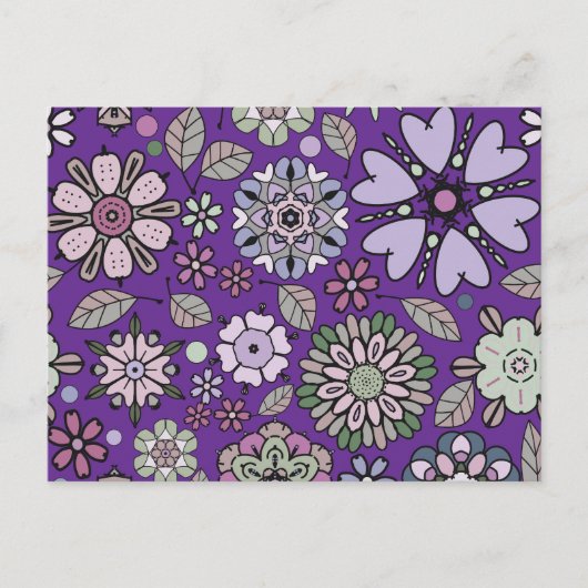 Retro Pastel Pink Purple Floral Seamless Pattern ポストカード (正面)