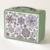 Retro Pastel Pink Purple Floral Seamless Pattern メタルランチボックス (正面)