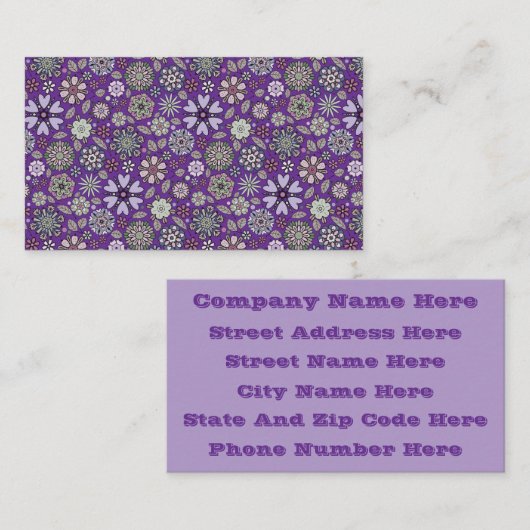 Retro Pastel Pink Purple Floral Seamless Pattern 名刺 (正面/裏面)