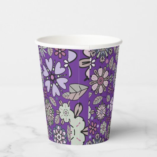 Retro Pastel Pink Purple Floral Seamless Pattern 紙コップ (右)