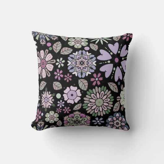 Retro Pastel Pink Purple Floral Seamless Pattern T クッション (正面)