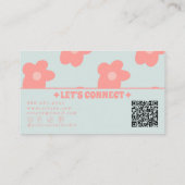 Retro Pastel Pink QR Code Groovy Floral Boho Girly 名刺 (裏面)