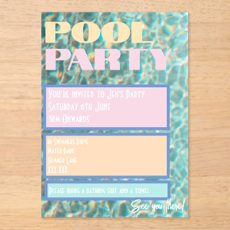 Retro Pastel Pool Party Invitation アクリル招待状