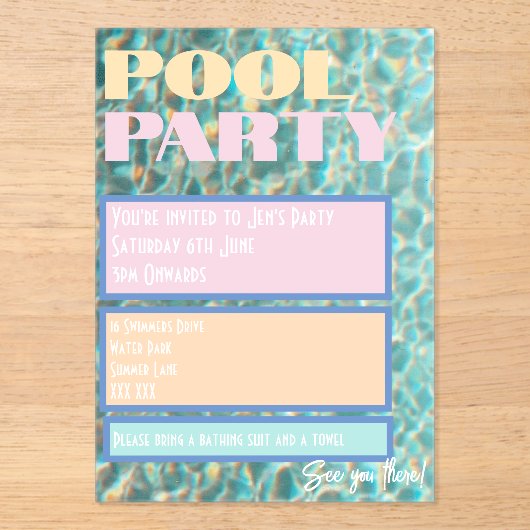 Retro Pastel Pool Party Invitation アクリル招待状 (正面)
